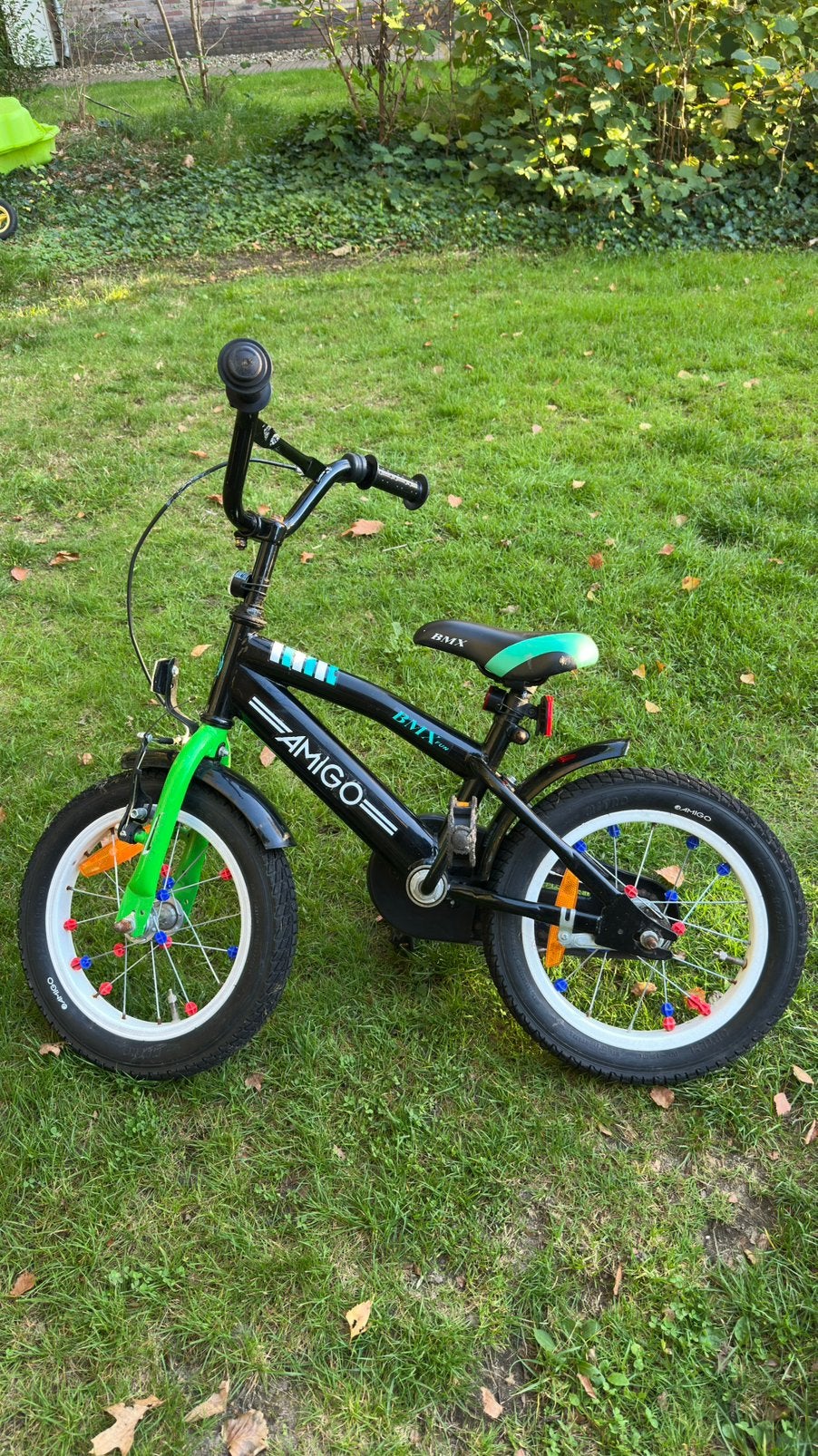 Amigo kinderfiets 14 inch met kleine zijwieltjes, Ophalen, Zo goed als nieuw, Staal, Minder dan 16 inch