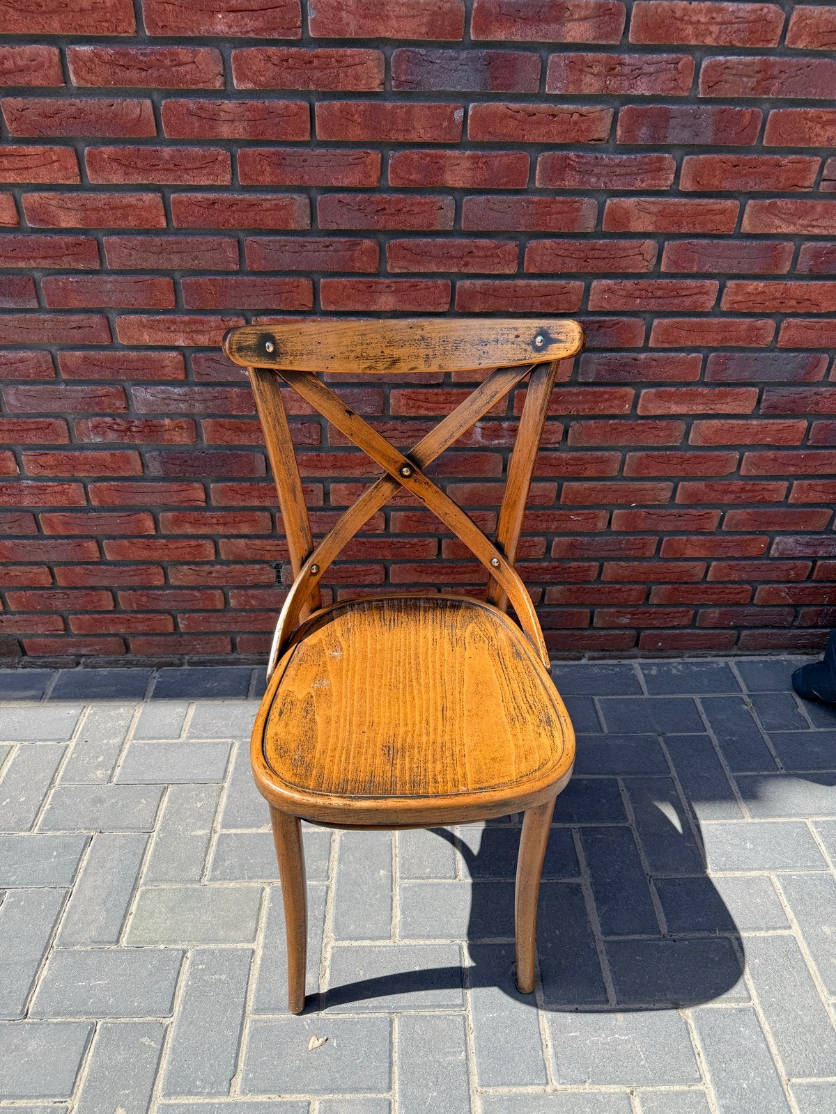Vintage houten stoel met kruisrug - rustieke stijl x5, Ophalen