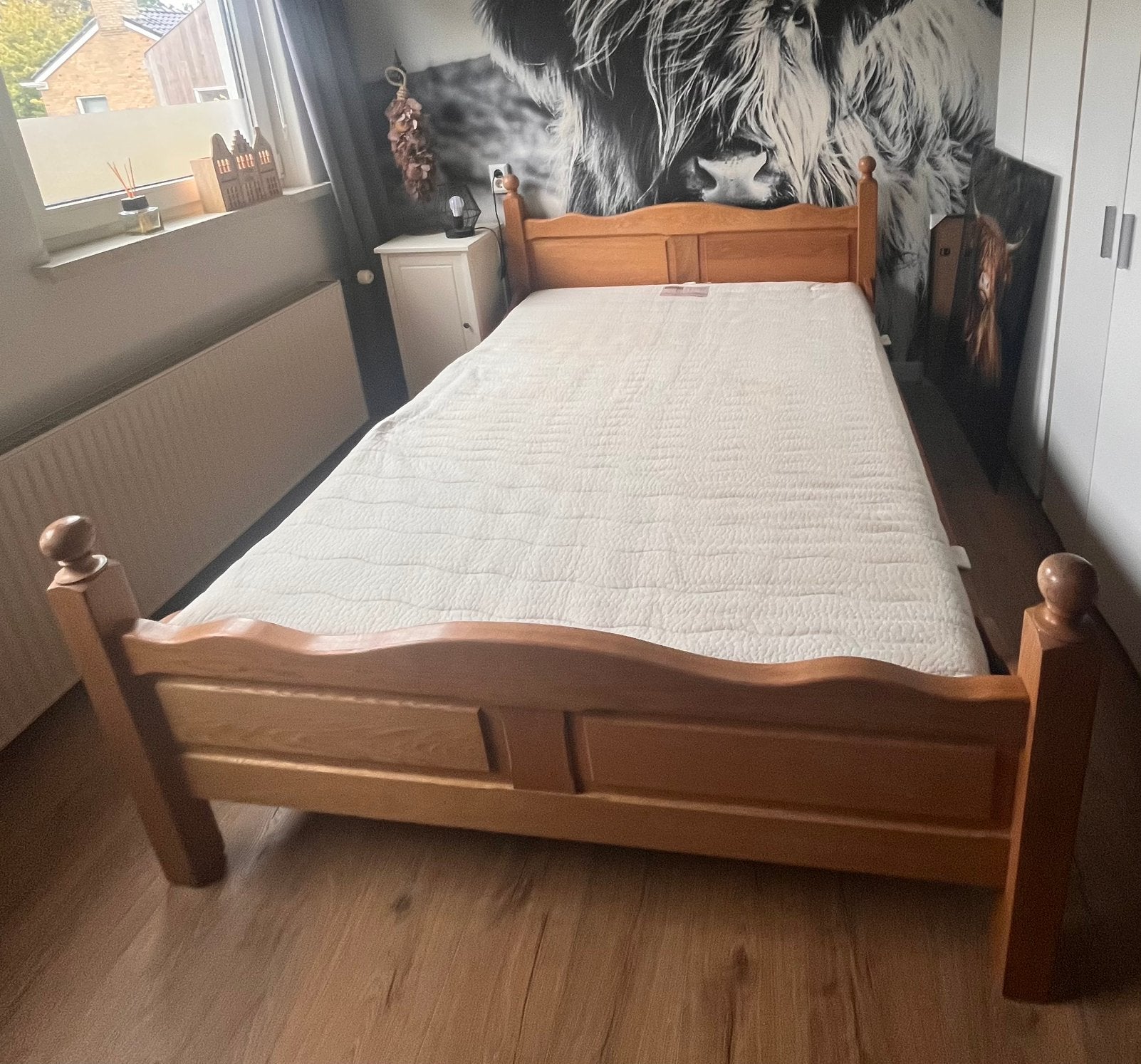 2 persoons massief licht eiken bed, Huis en Inrichting, Ophalen, Gebruikt, Tweepersoons, 140 cm