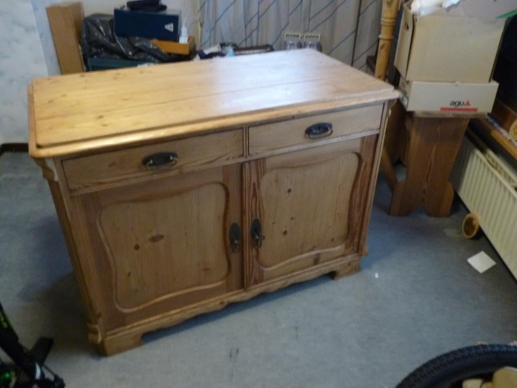 antiek grenen kastje met 2 deurtjes en 2 lades, Antiek en Kunst, Ophalen