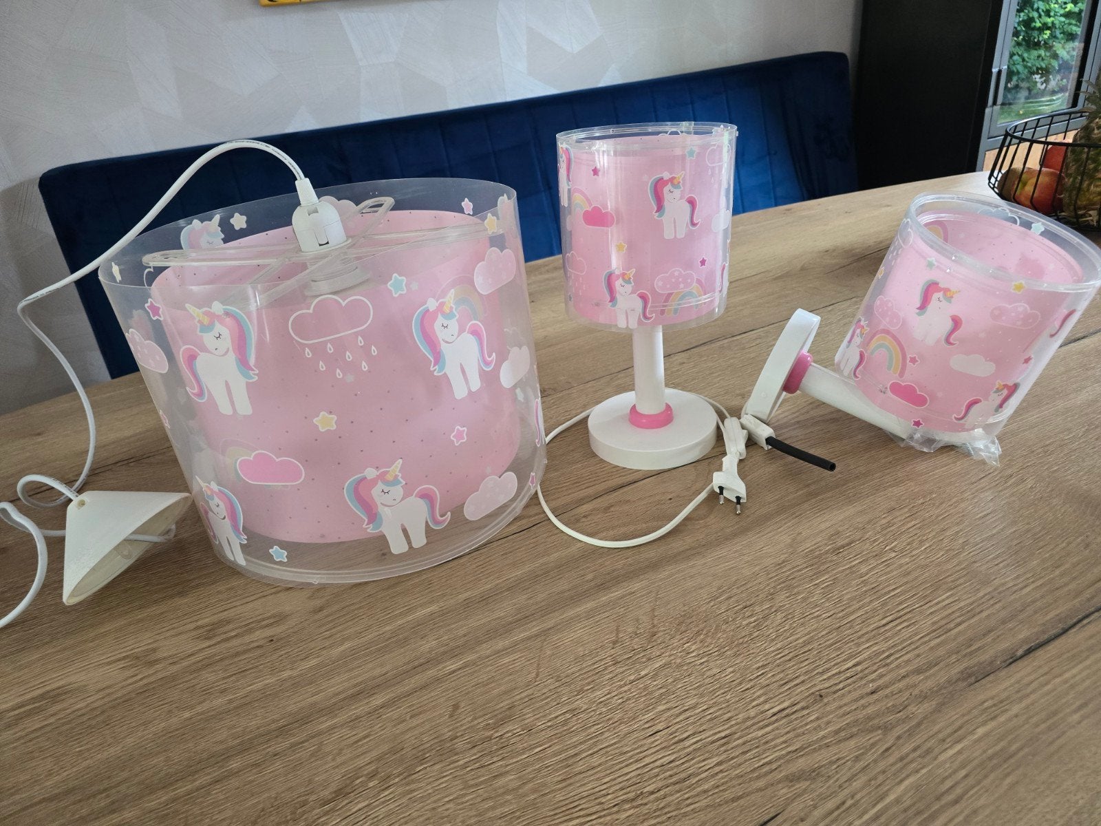 Eenhoorn lampen set: hanglamp, tafellamp en wandlamp, Ophalen, Gebruikt, Overige merken, Lamp