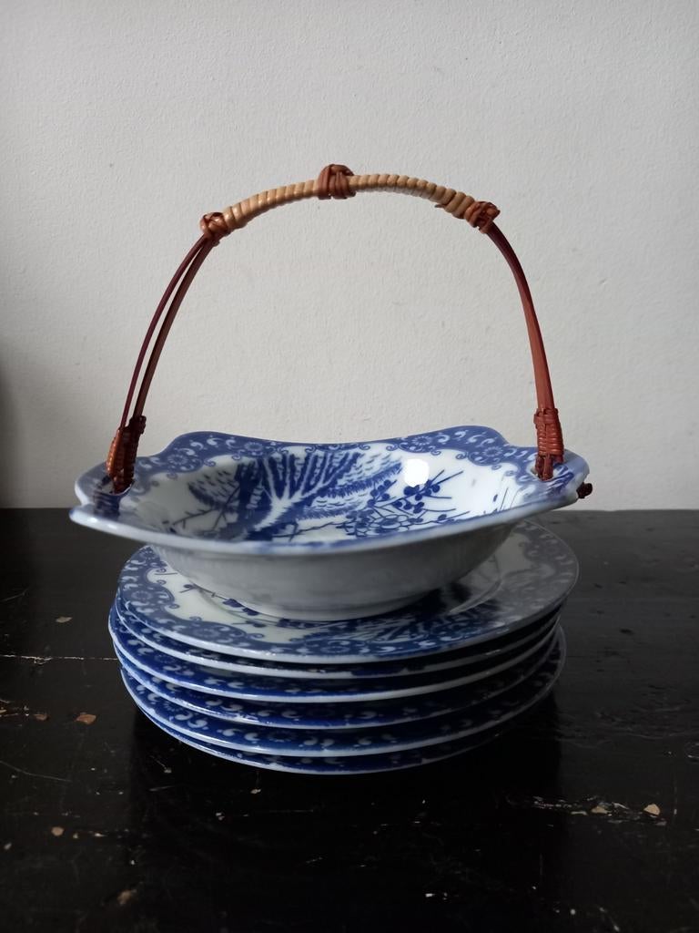 Vintage Nippon Tokusei Sakura Blossom blauw-witte set, Ophalen of Verzenden