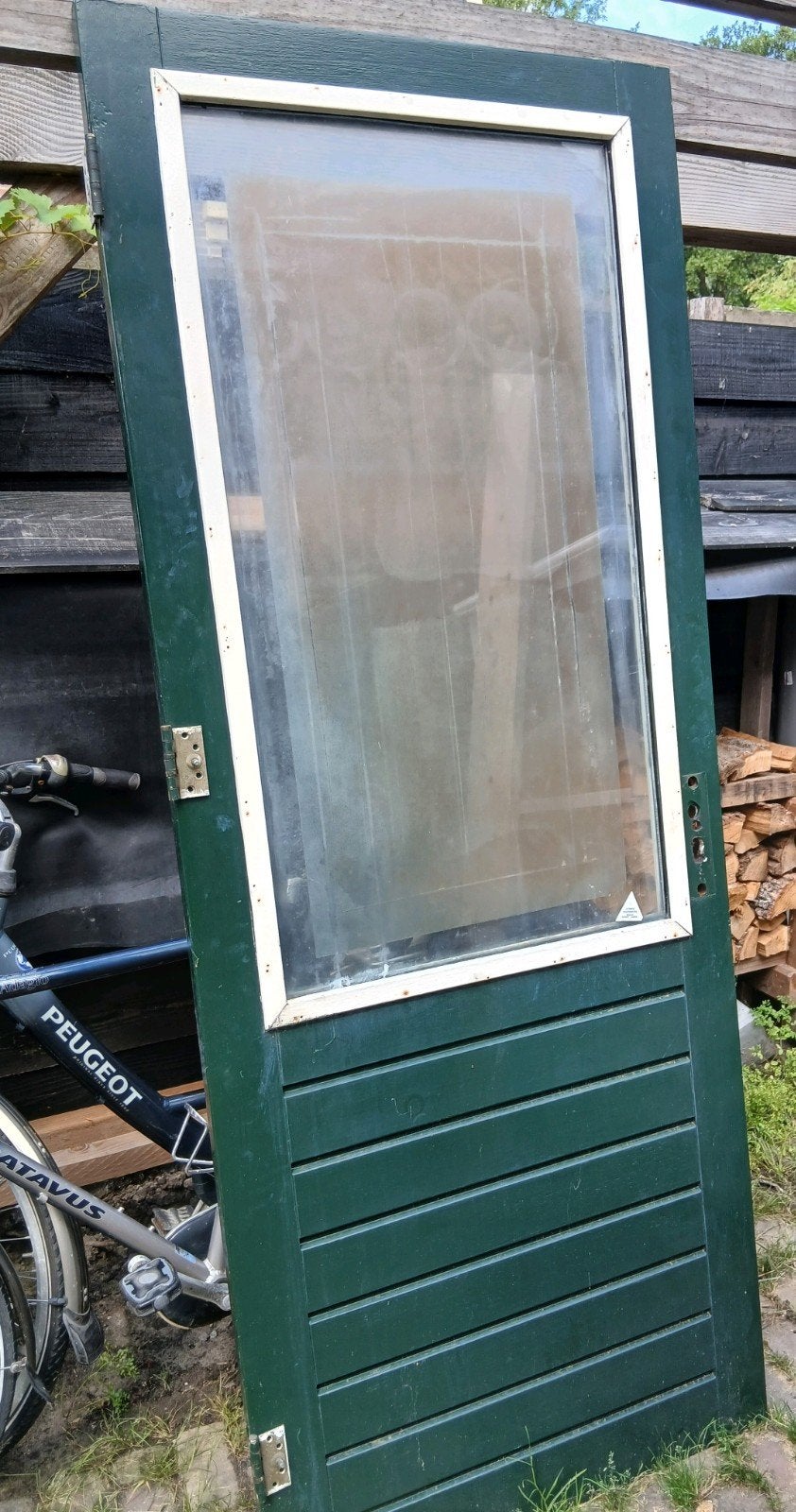 hardhouten buitendeur, Doe-het-zelf en Verbouw, Ophalen, Gebruikt, 200 tot 215 cm, Glas