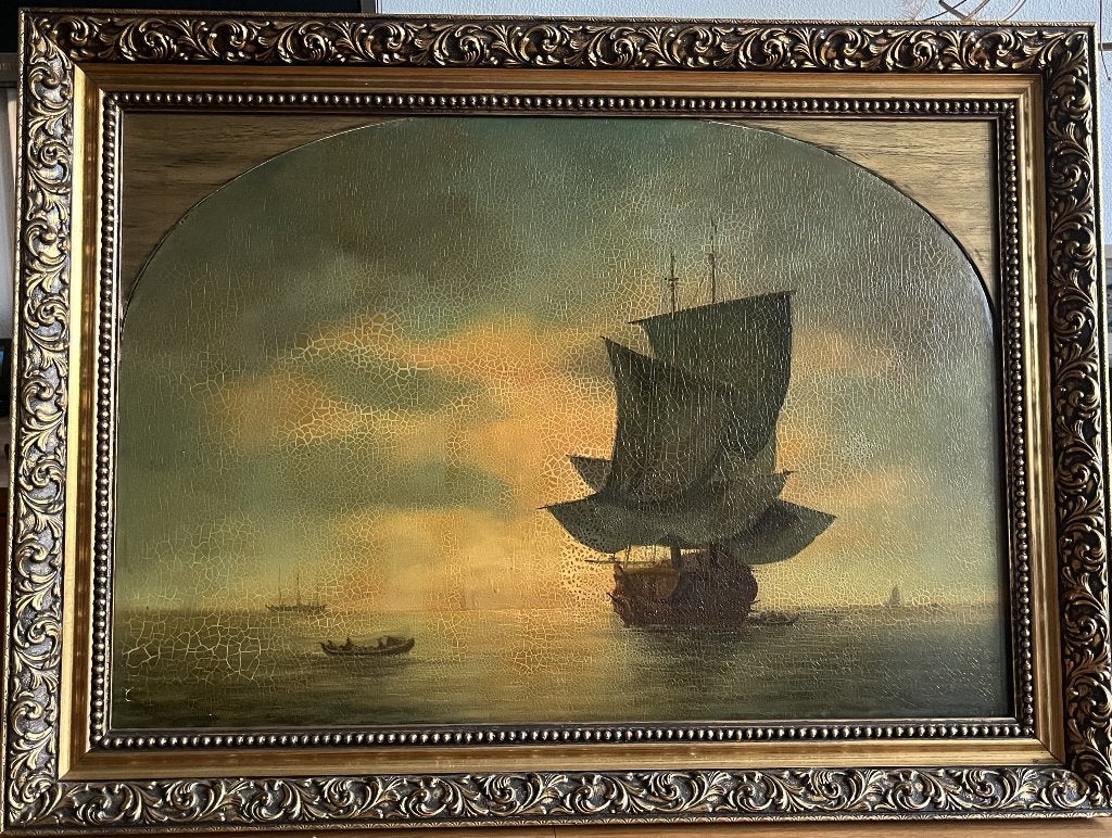 Franz Bach - Vlieghende Groene Draeck - Olieverf op paneel, Ophalen of Verzenden, Gesigneerd, Olieverf, Maritiem / water