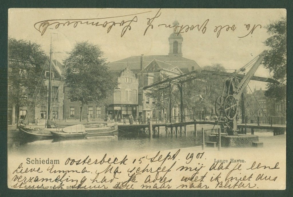 AK Schiedam Lange Haven 1901, Ophalen of Verzenden, Voor 1920, Gelopen, Zuid-Holland