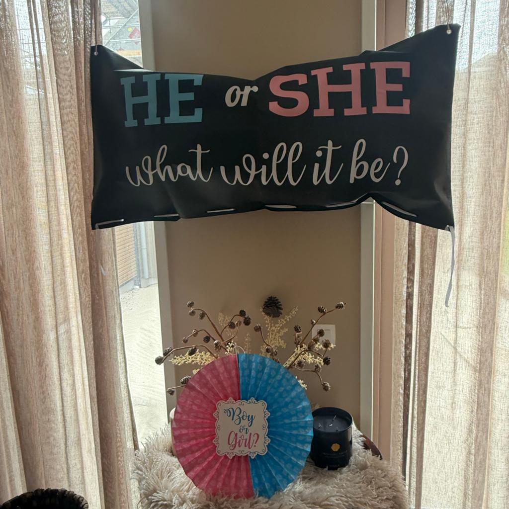 Gender Reveal Decoratie: He or She Banner & Boy or Girl, Ophalen of Verzenden, Gebruikt, Kraamcadeau