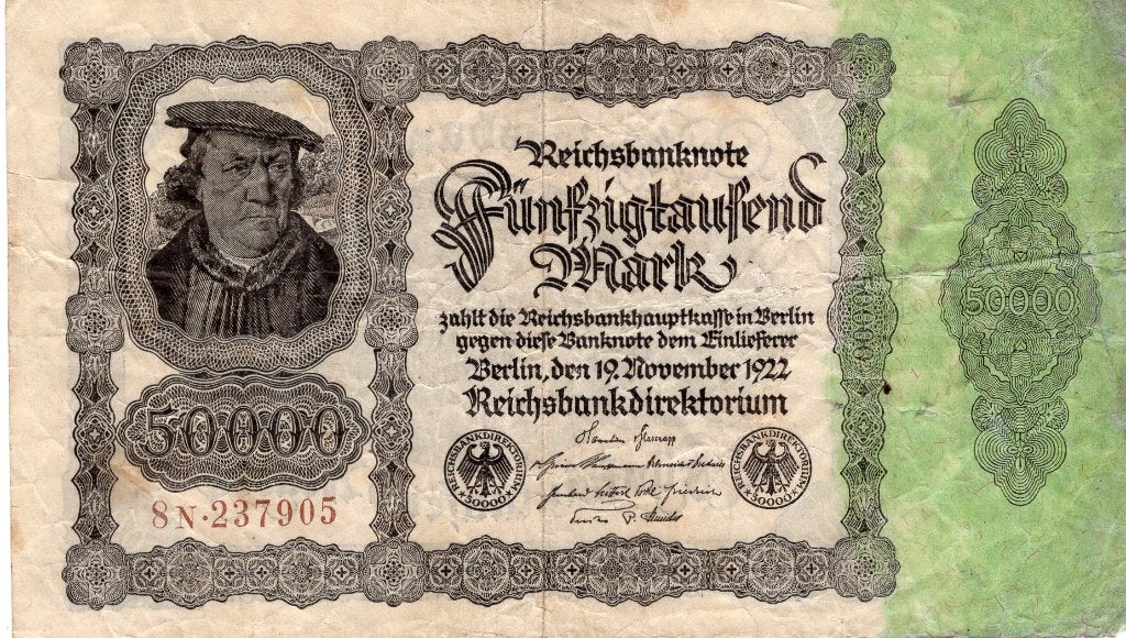Bankbiljet: Duitsland 50.000 Mark Reichsbanknote, 19/11-1922, Postzegels en Munten, Verzenden, Duitsland, Los biljet