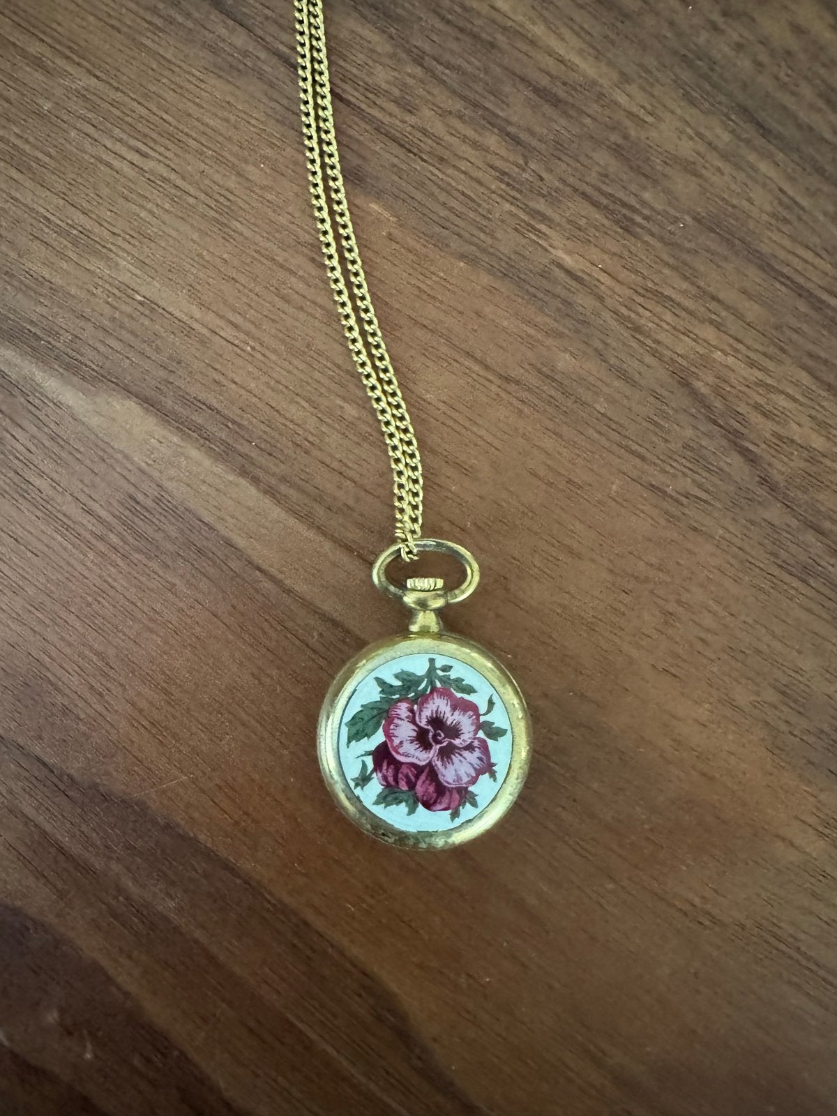 Gouden zakhorloge met bloemmotief en ketting, Sieraden, Tassen en Uiterlijk, Horloges | Dames, Overige merken, Overige materialen