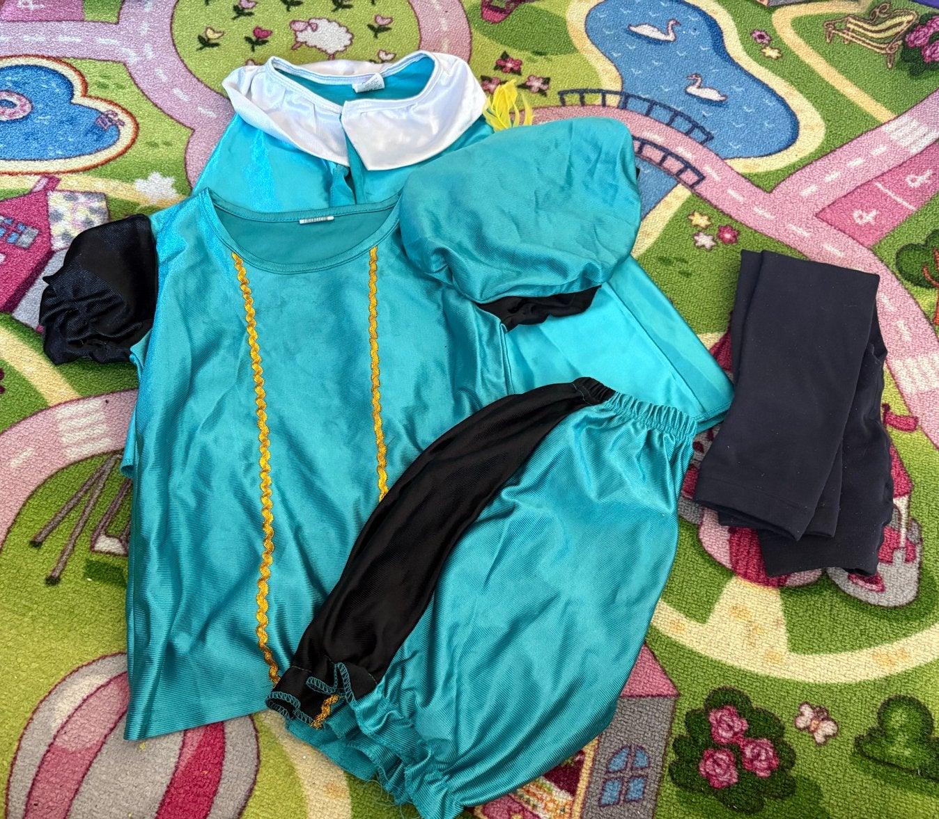 Pietenpak turquoise maat 110/116, Ophalen, Gebruikt, 110 t/m 116, Jongen of Meisje