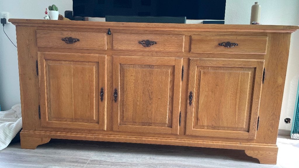 massief eiken dressoir, Ophalen, Met deur(en), 150 tot 200 cm, Eikenhout