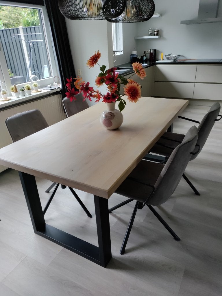 Eetkamer tafel met stoelen, Ophalen, Strak modern, Gebruikt, Eikenhout