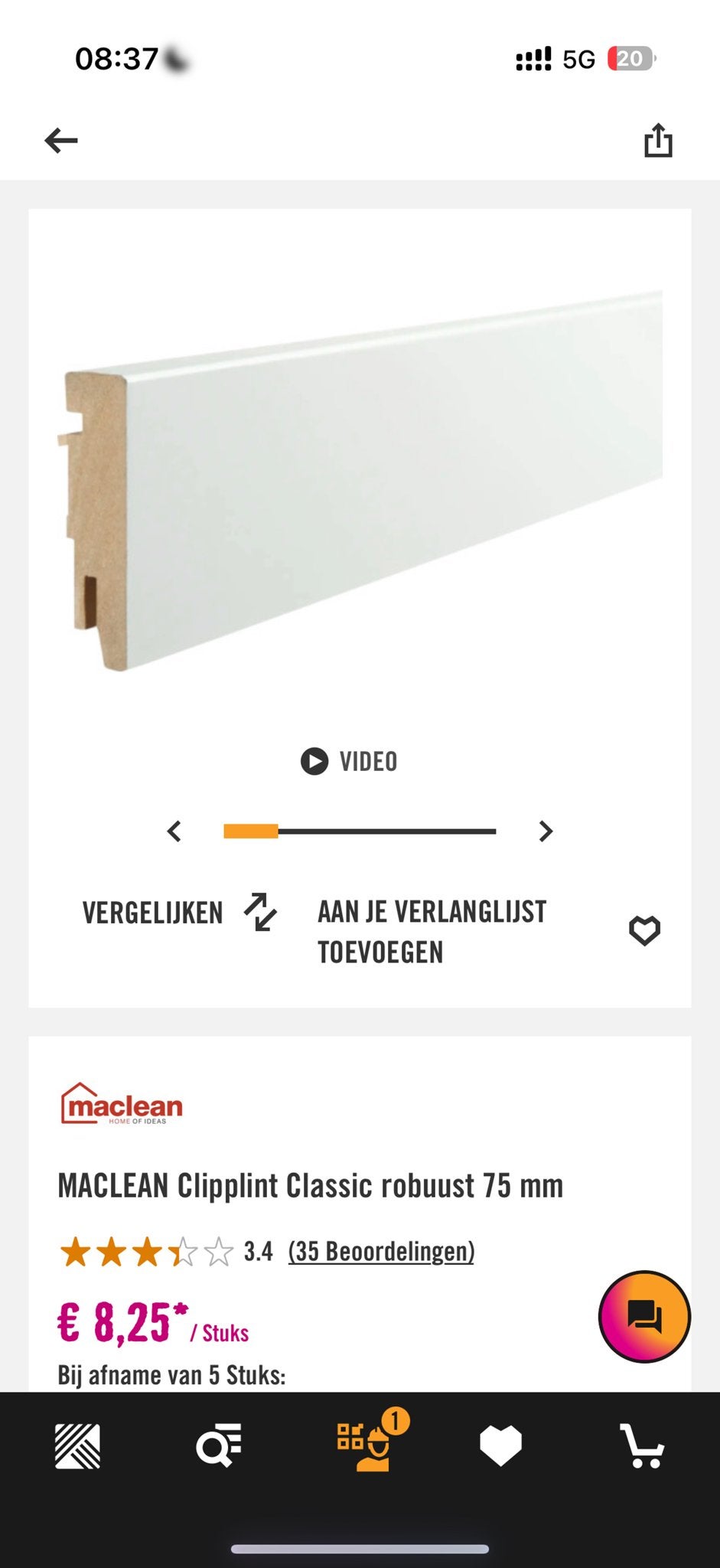 7 meter witte klikplint Hornbach 75mm hoog, 18mm dik, Ophalen, Nieuw, Mdf, 250 cm of meer