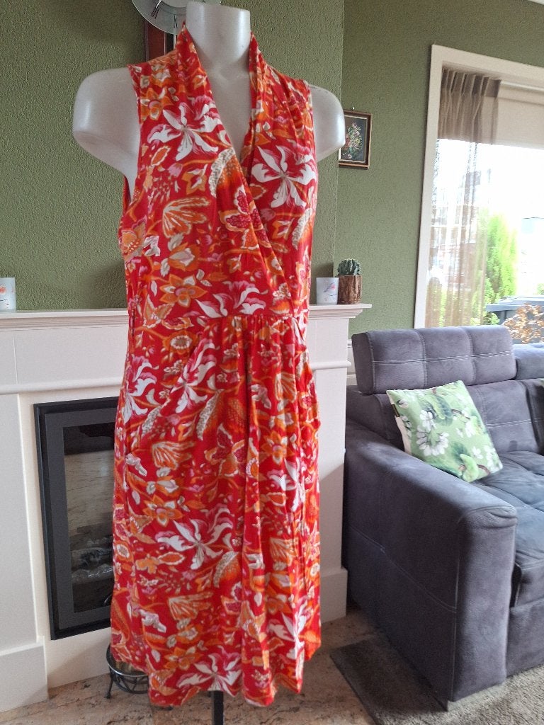 River Woods rood oranje roze jurk met zakken XL, Verzenden, River Woods, Maat 46/48 (XL) of groter, Zo goed als nieuw