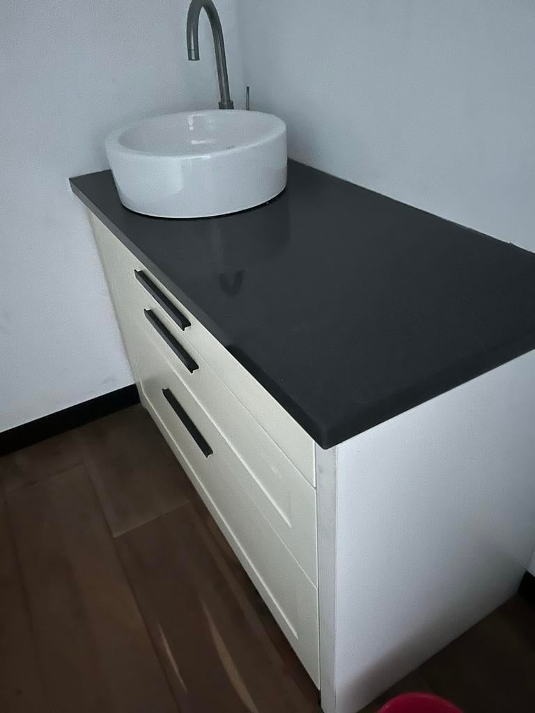Keukenkast met hardstenen blad (zonder wasbak/kraan), Ophalen, Gebruikt, Wit, 50 tot 100 cm