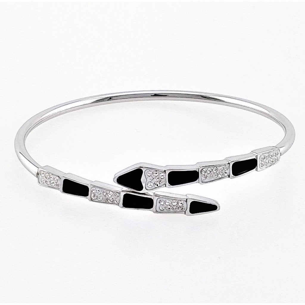 SP Bangle - Dames Armband - Zwart-Zilverkleur Stalen, Met kristal, Staal, Birgitta-Gracht 33, 6465 EL Kerkrade, Nederland, Verzenden