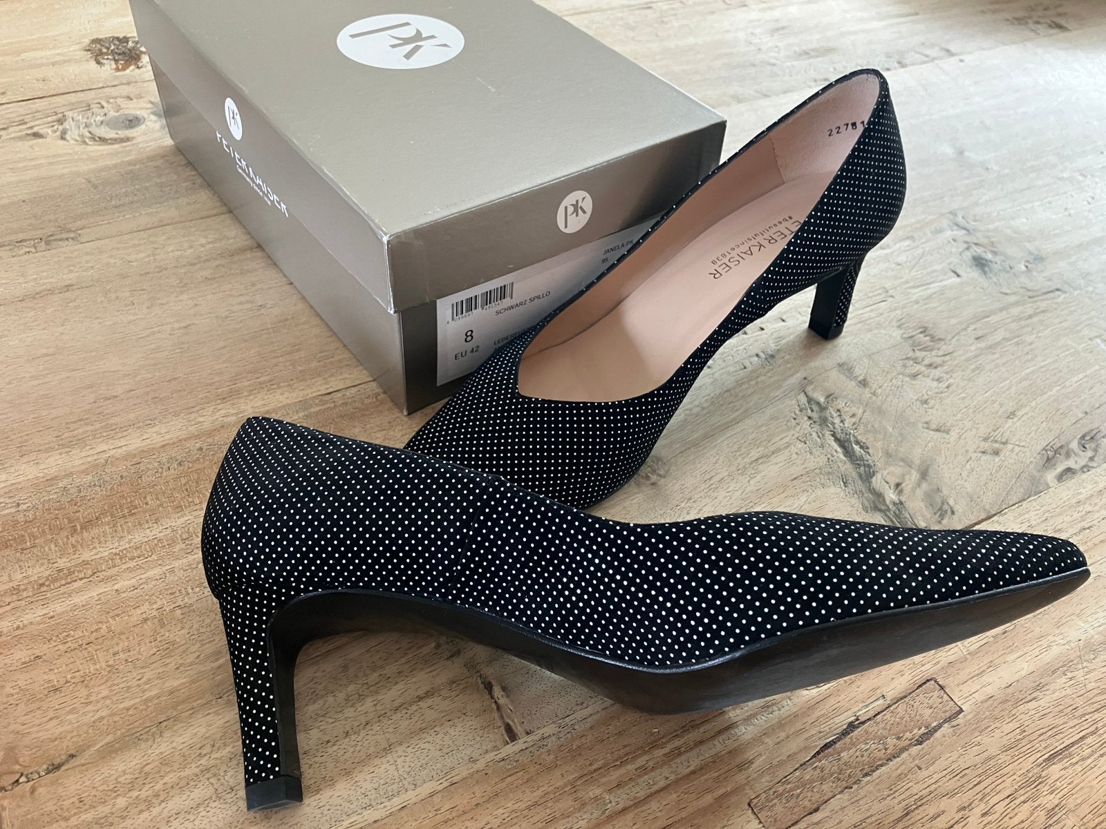Peter Kaiser pumps zwart wit polkadot 42, Pumps, Zwart, Ophalen of Verzenden, Zo goed als nieuw