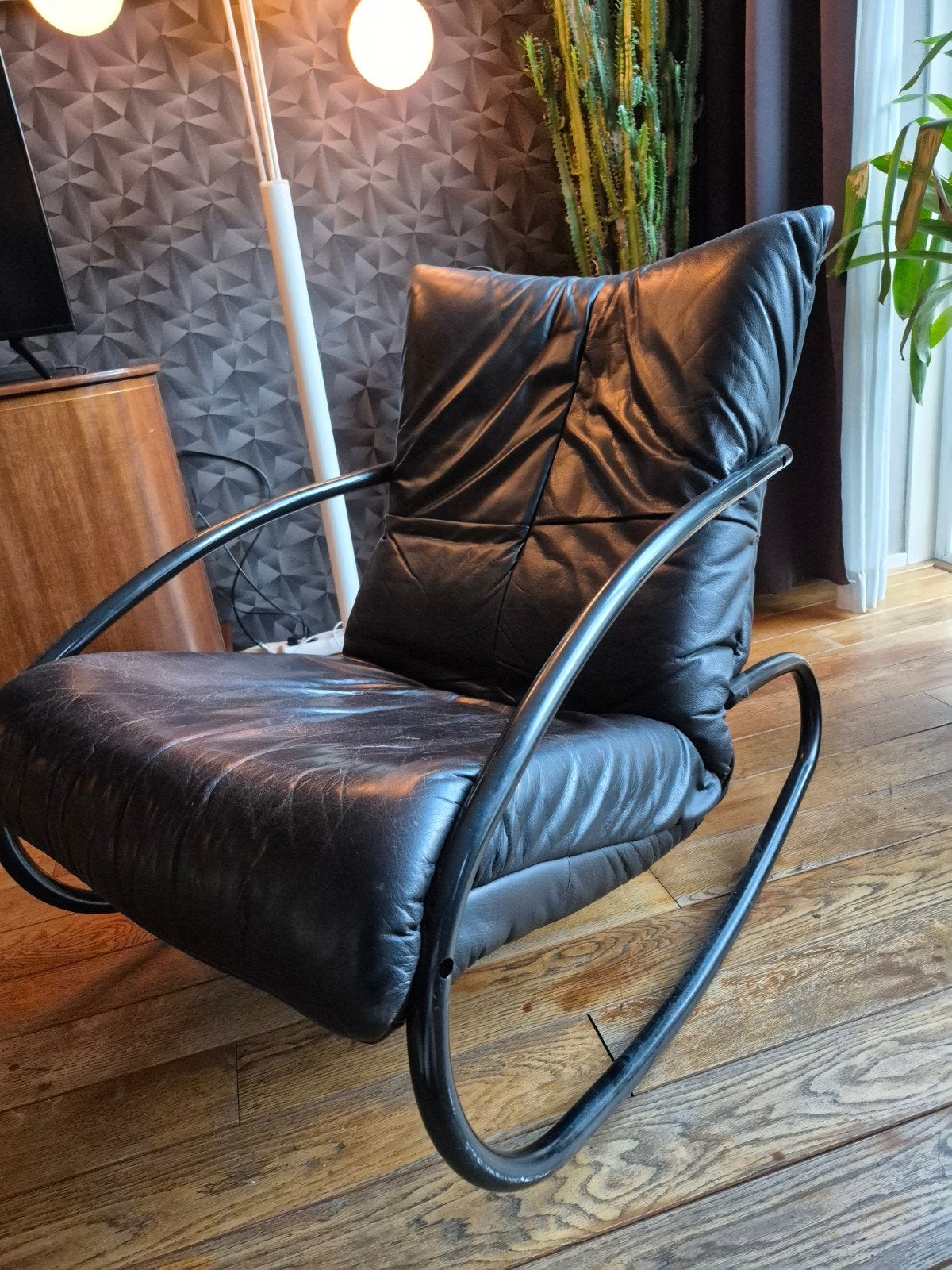 Design Schommelstoel 'Lisa' -Stefan Heiliger  Strässle, Huis en Inrichting, Fauteuils, Ophalen, Gebruikt, Jaren 80, Leer