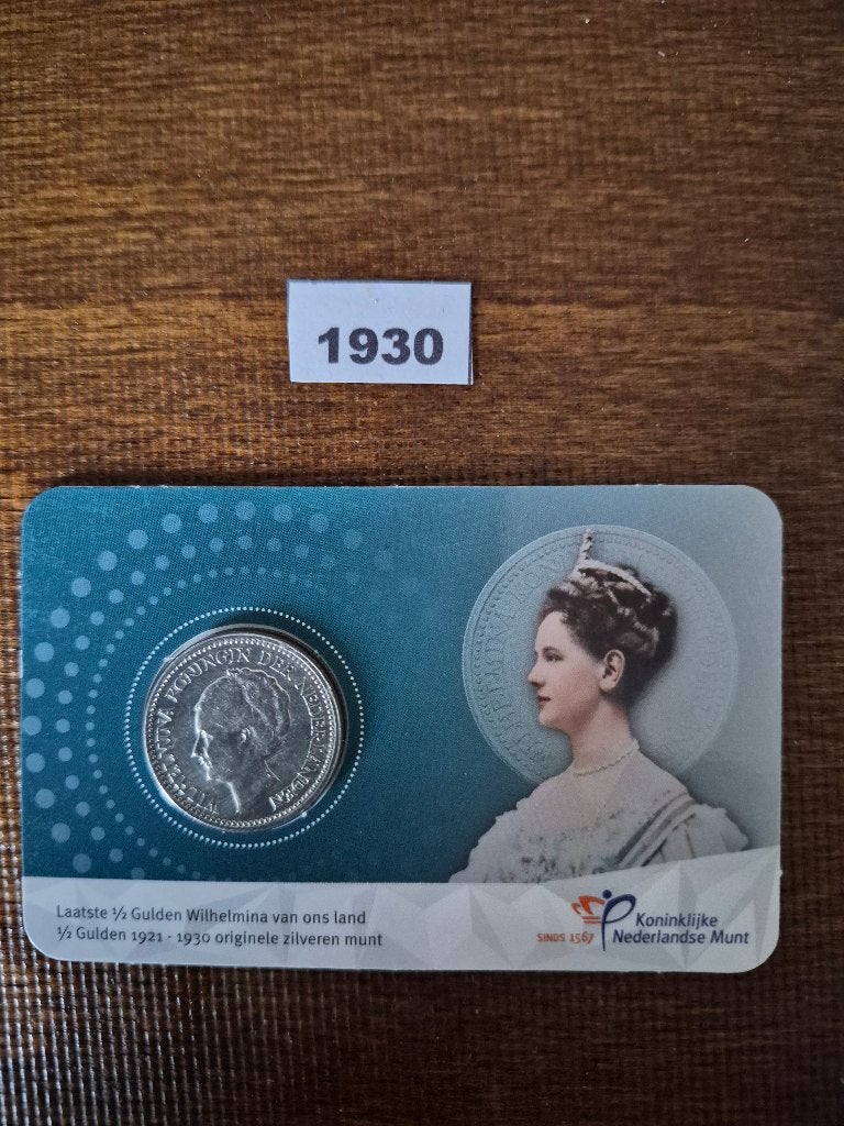 2025 Coincard Laatste halve gulden Wilhelmina 1930 (Circ.)., ½ gulden, Setje, Zilver, Ophalen of Verzenden