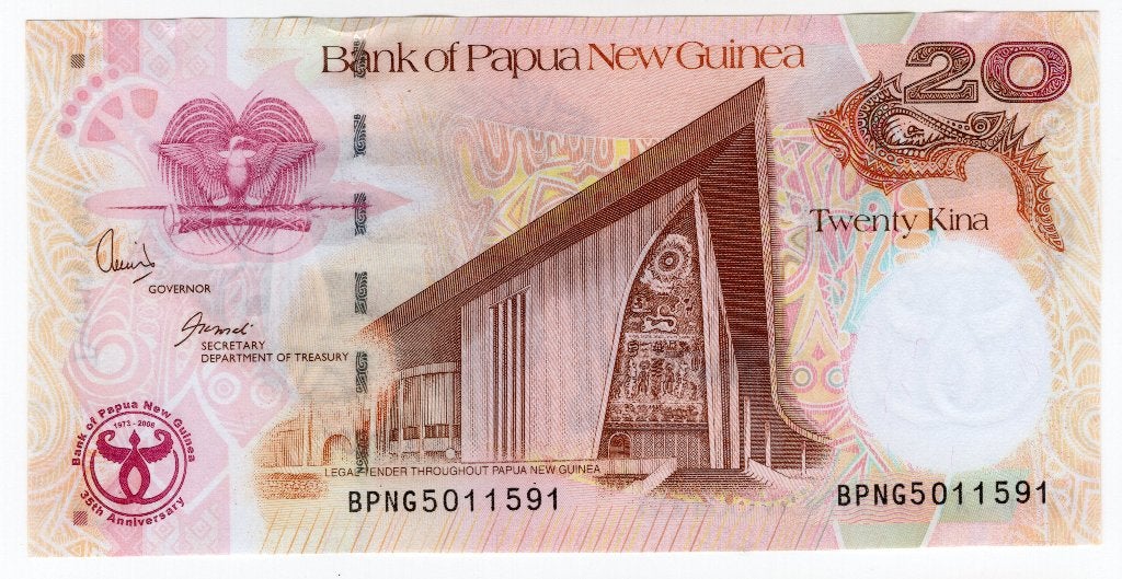 Papua nieuw Guinea 20 Kina unc 35 jaar nationale bank 2007, Postzegels en Munten, Bankbiljetten | Oceanië, Verzenden