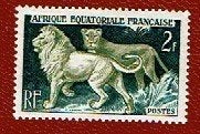 Katachtigen - Afri. Ecuat. Francaise - Leeuwenpaar (2) p.fr, Ophalen of Verzenden, Postfris, Dier of Natuur