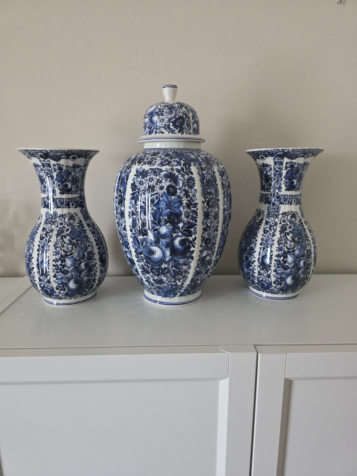 Prachtige Italiaanse keramische vazen set - Blauw/Wit, Antiek en Kunst, Ophalen of Verzenden