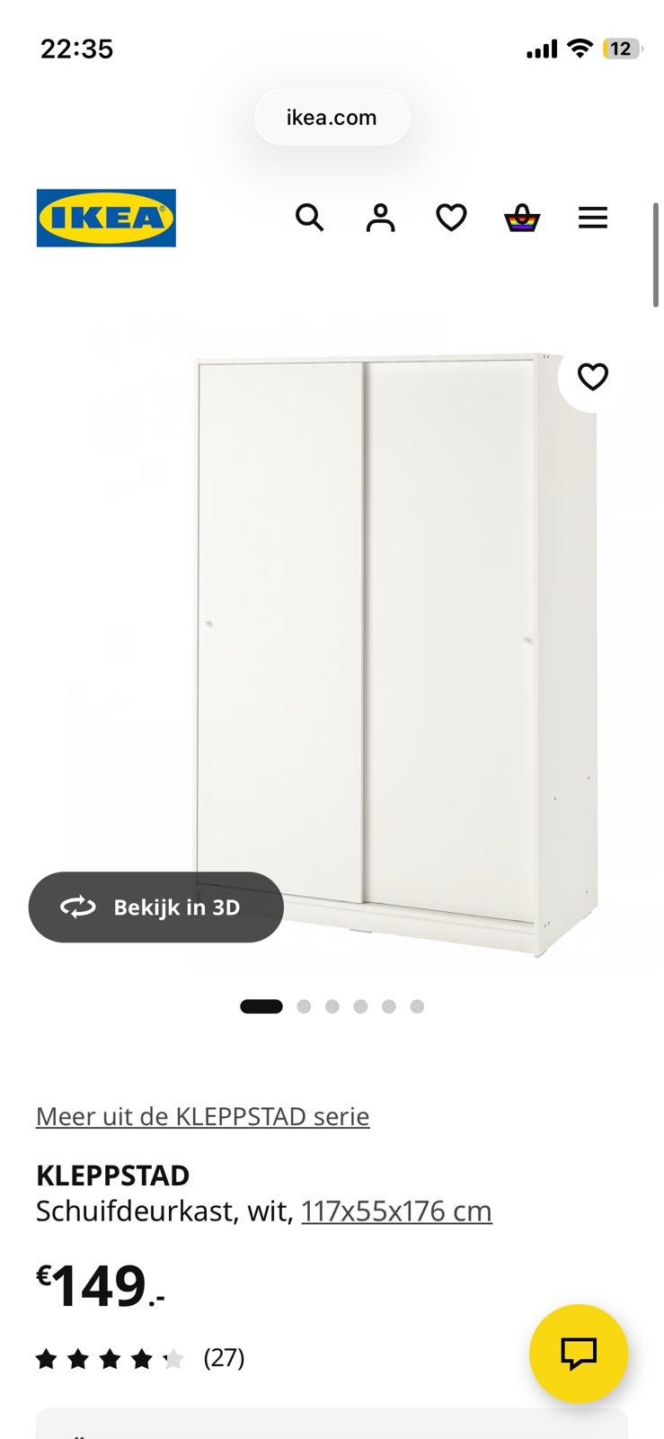 Kledingkast ikea KLEPPSTAD, Huis en Inrichting, Kasten | Kledingkasten, Ophalen, 100 tot 150 cm, Zo goed als nieuw, Met hangruimte
