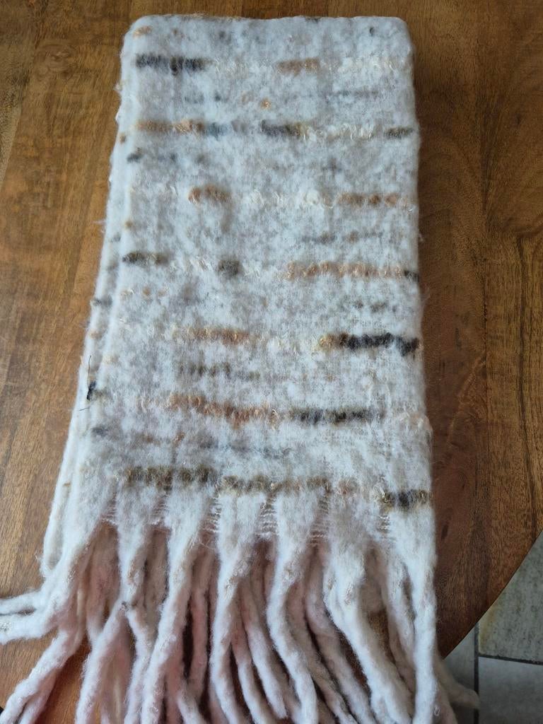 Zachte Dames Sjaal met Franjes - Beige/Bruin Gestreept, Ophalen of Verzenden