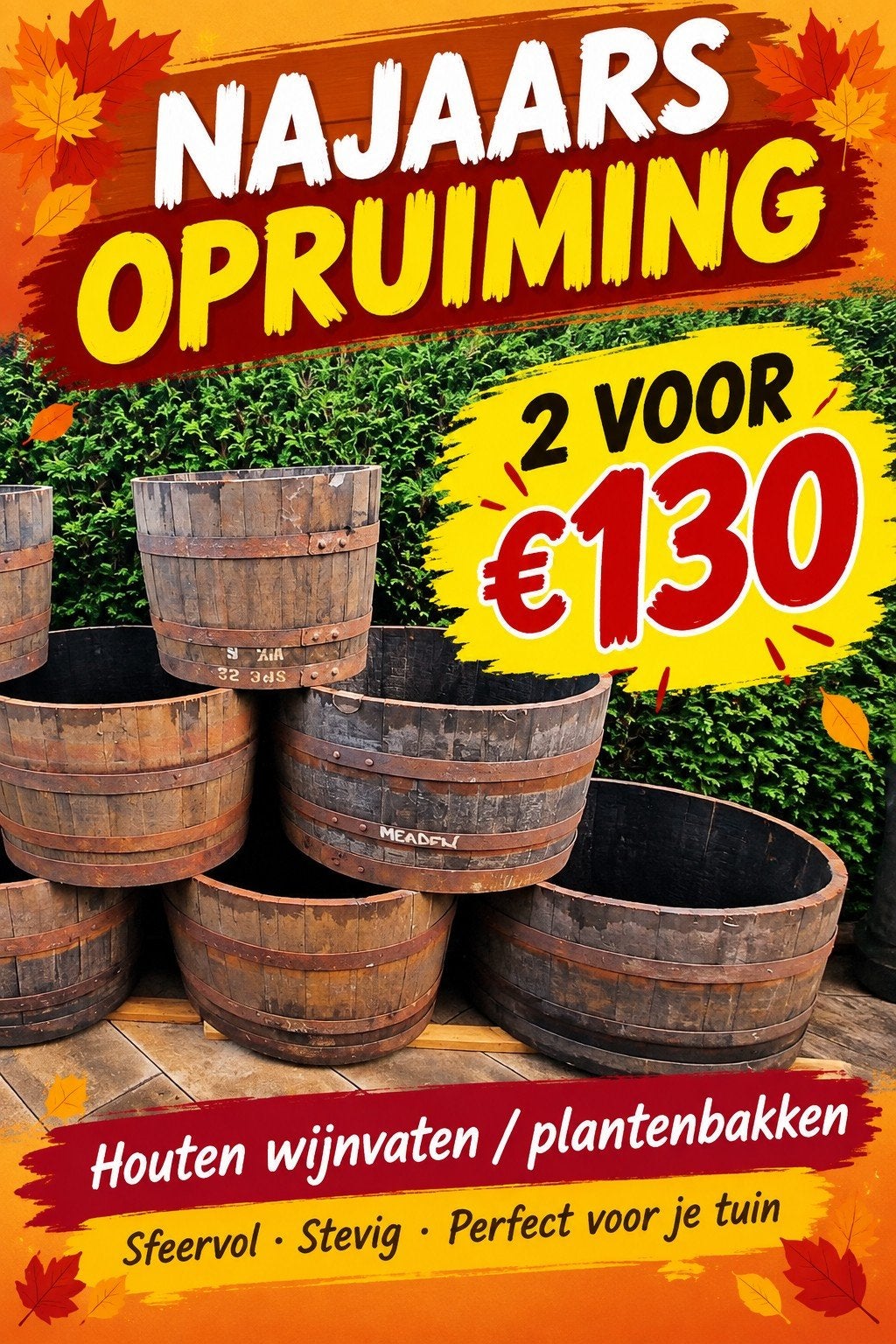 Halve whiskyvaten, plantenbakken, waterpartijtje 2st. 130 €, Ophalen, Rond, Nieuw, 60 tot 100 cm