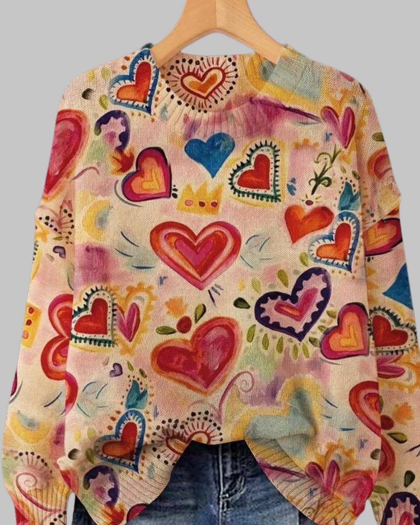 Kleurrijke Trui met Hartjesprint (44-50), Kleding | Dames, Verzenden, Nieuw, Overige kleuren, Trui of Vest