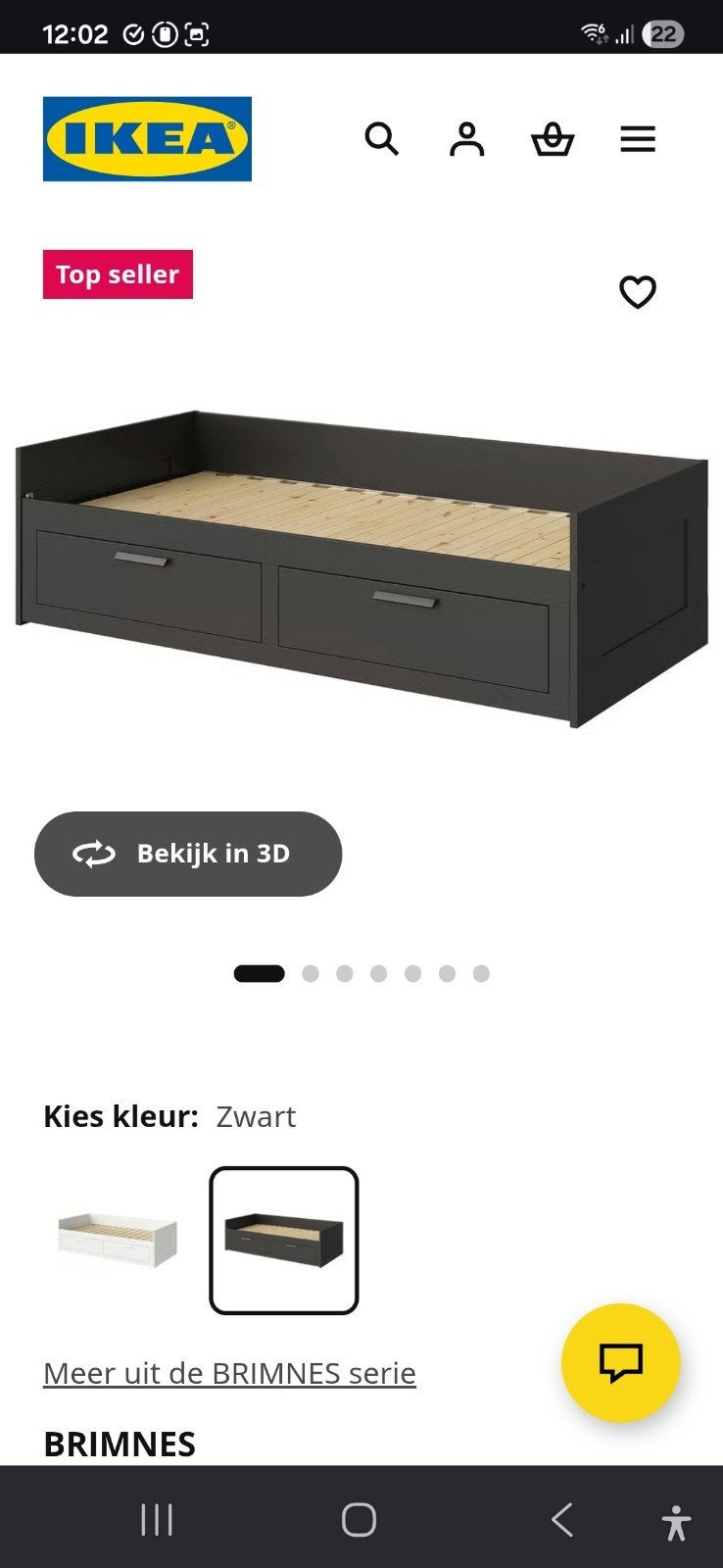 IKEA BRIMNES bedbank met lades - Zwart, Gebruikt, Eenpersoons, Zwart, Modern, Functioneel
