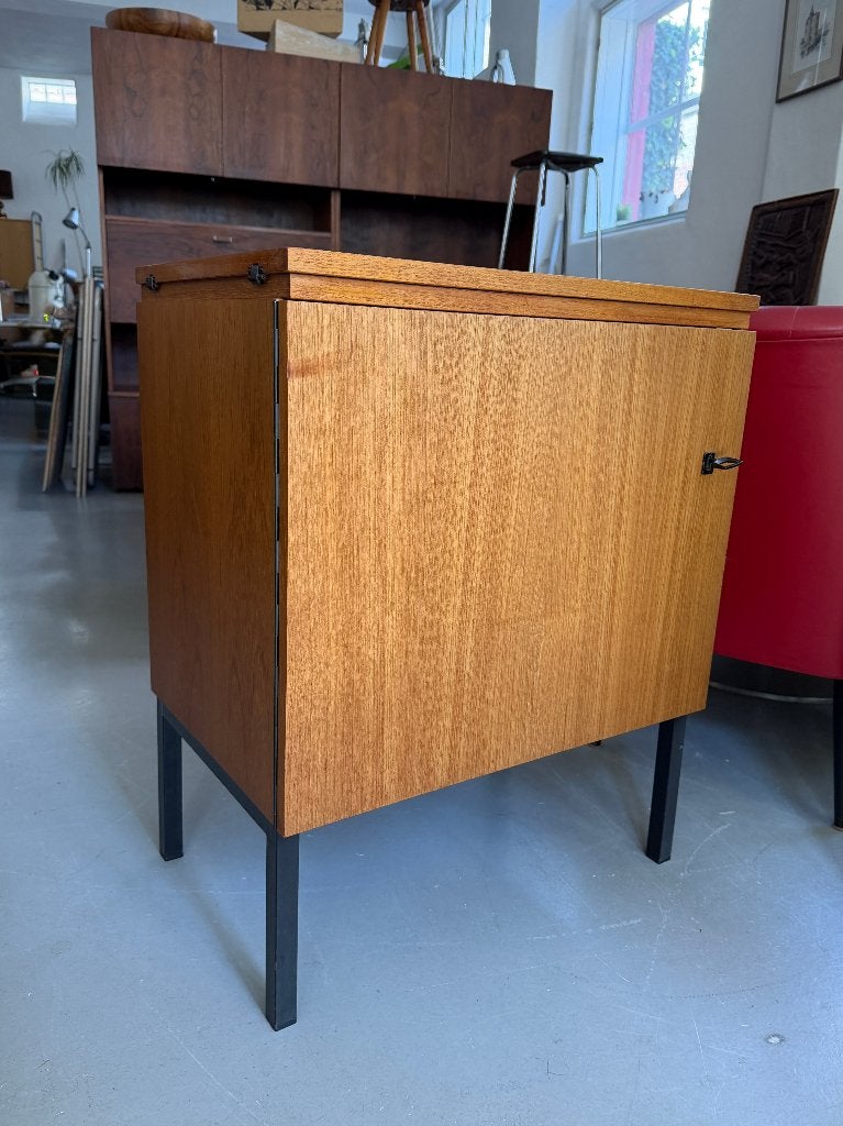 Oud teakhouten naaimachinekast, vintage midcentury kast, Ophalen