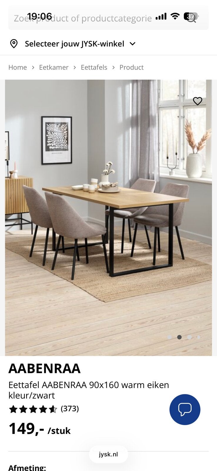 AABENRAA Eettafel AABENRAA 90x160 warm eiken kleur/zwart, 200 cm of meer, Zo goed als nieuw, Rechthoekig, 50 tot 100 cm