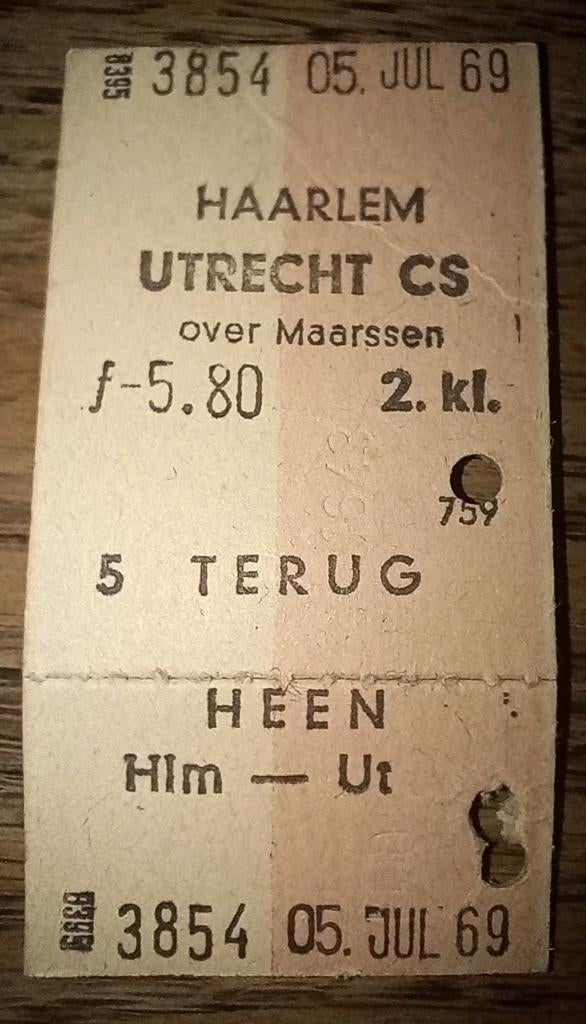 Treinkaartje 1969, Verzamelen, Spoorwegen en Tramwegen, Ophalen of Verzenden