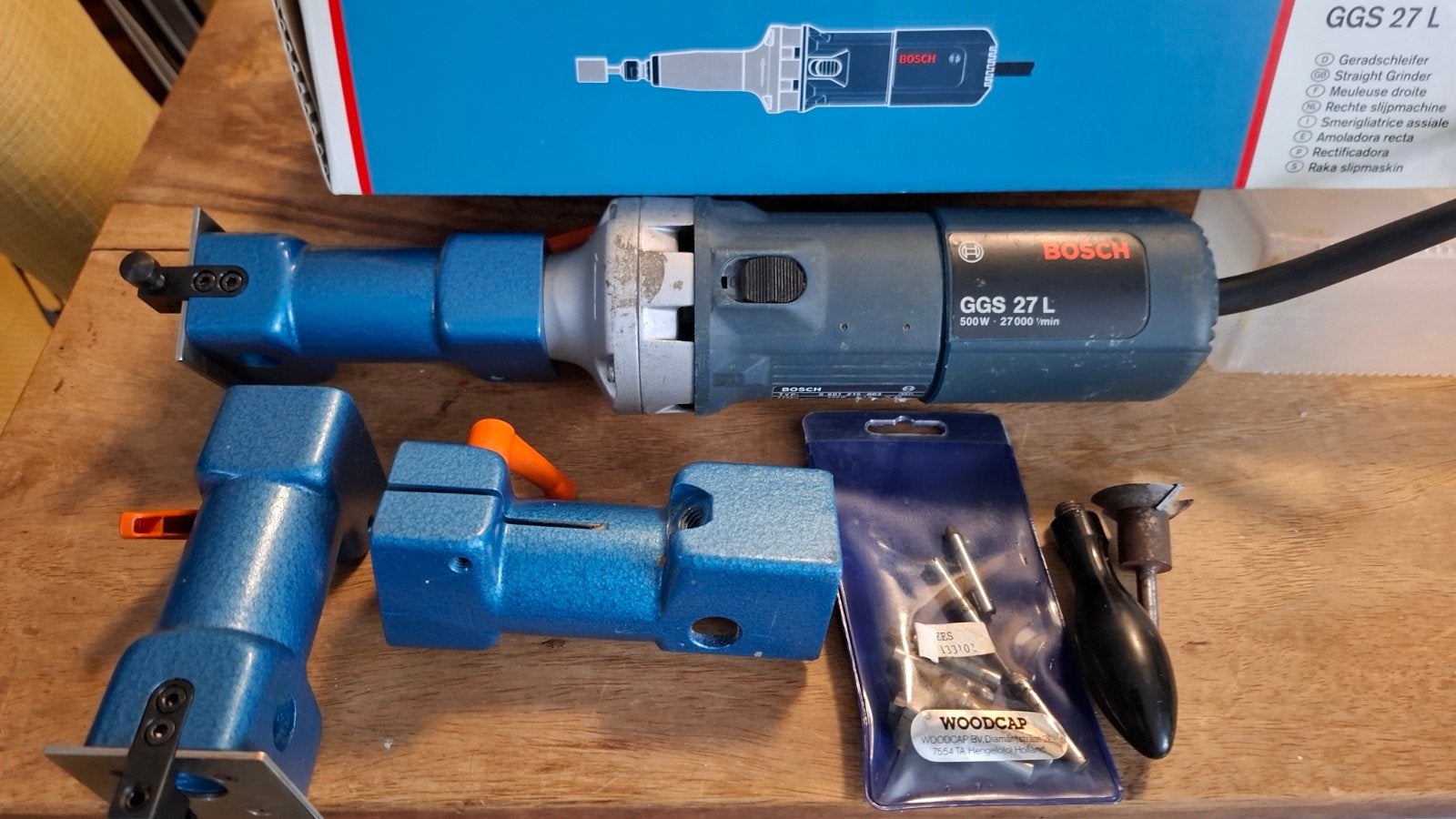 Bosch GGS 27 L rechte slijpmachine met freesopzetstukken, Gebruikt, Kantenfrees, Ophalen of Verzenden, Bosch