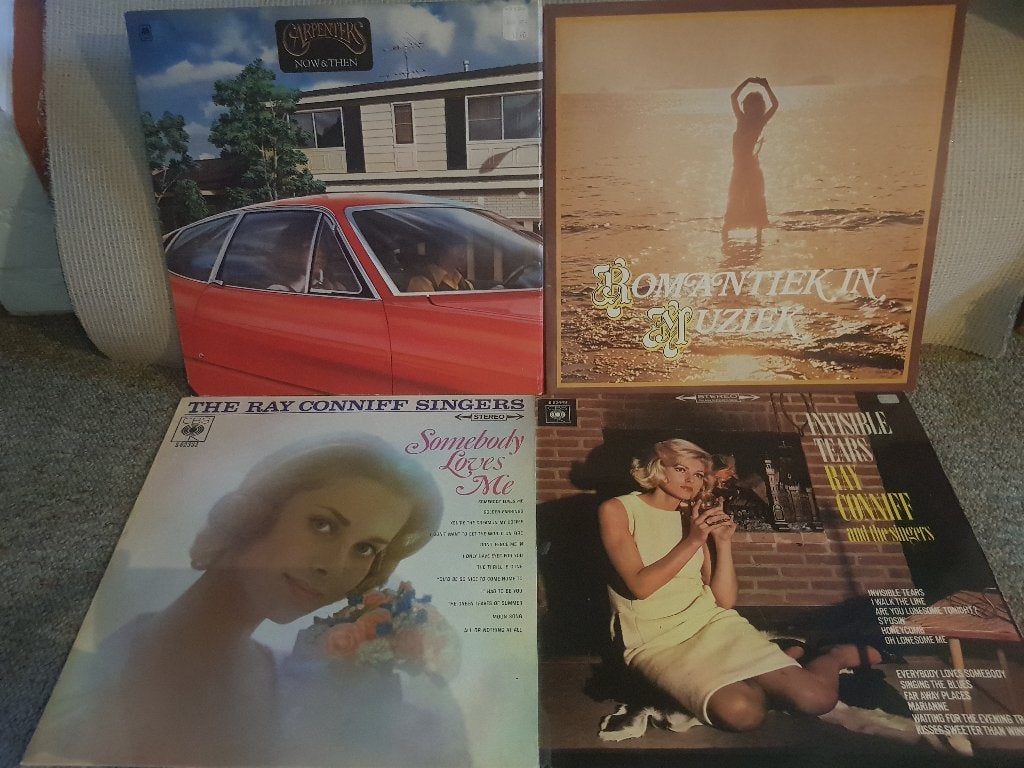 4 LP s: Carpenters - Now & Then + 2x Ray Conniff + Romantiek, LP, Gebruikt, Pop, Inclusief binnenhoes
