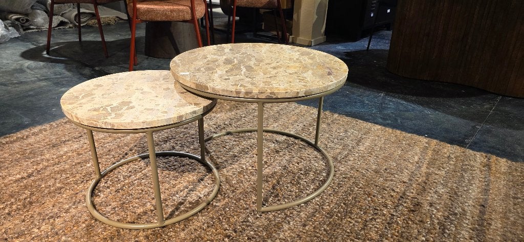 Salontafel Alvar Beige Mamer Set van 2 | SHOWMODEL KORTING!, Huis en Inrichting, Tafels | Salontafels, Ophalen, 50 tot 100 cm