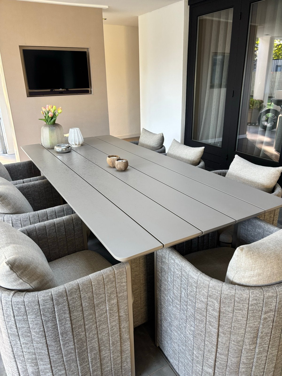 Luxe tuinset met 8 stoelen - Zo goed als nieuw, Tuin en Terras, Eettafel, Textileen, Ophalen of Verzenden, Tuinset
