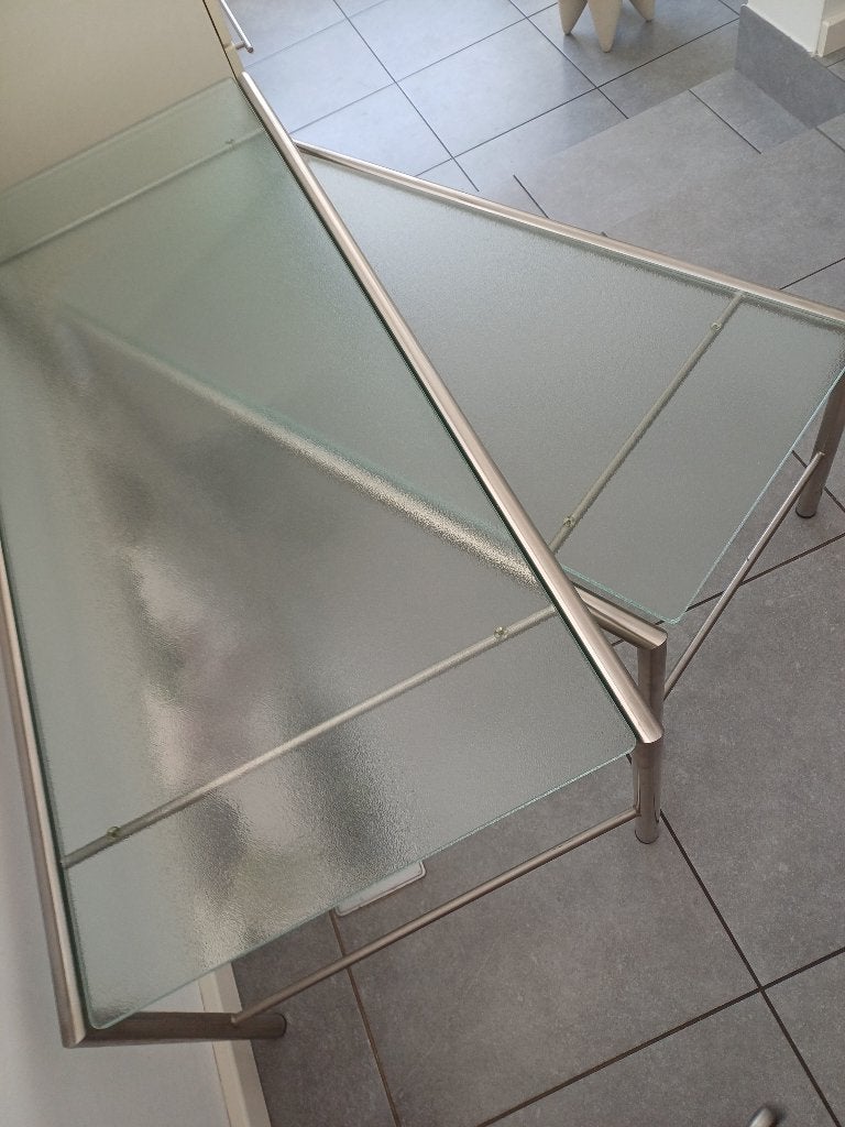 Salontafel Neftys Bastone glas met RVS 120x54 45cm hoog, Ophalen, Minder dan 50 cm, 100 tot 150 cm, Modern met brut glas