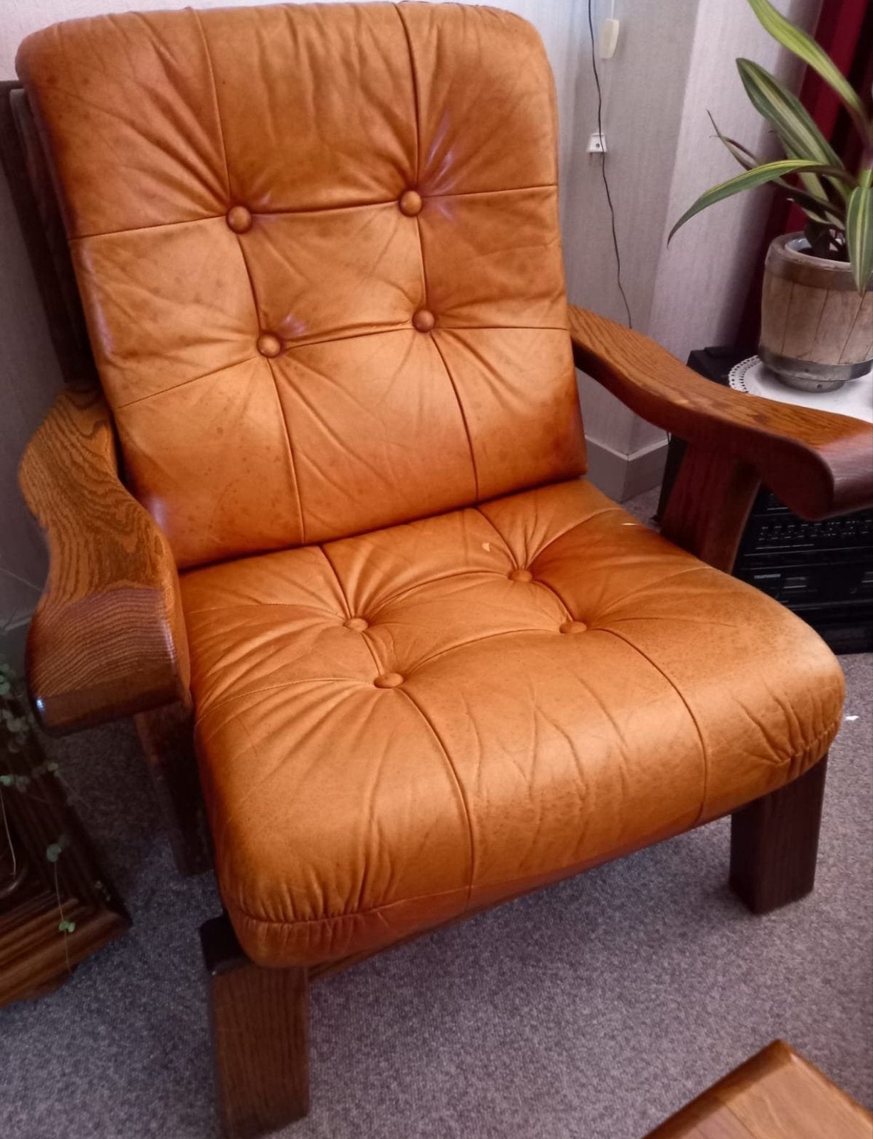 2 Vintage Cognackleurige Lederen Stoelen, Gebruikt, Twee, Bruin, Leer