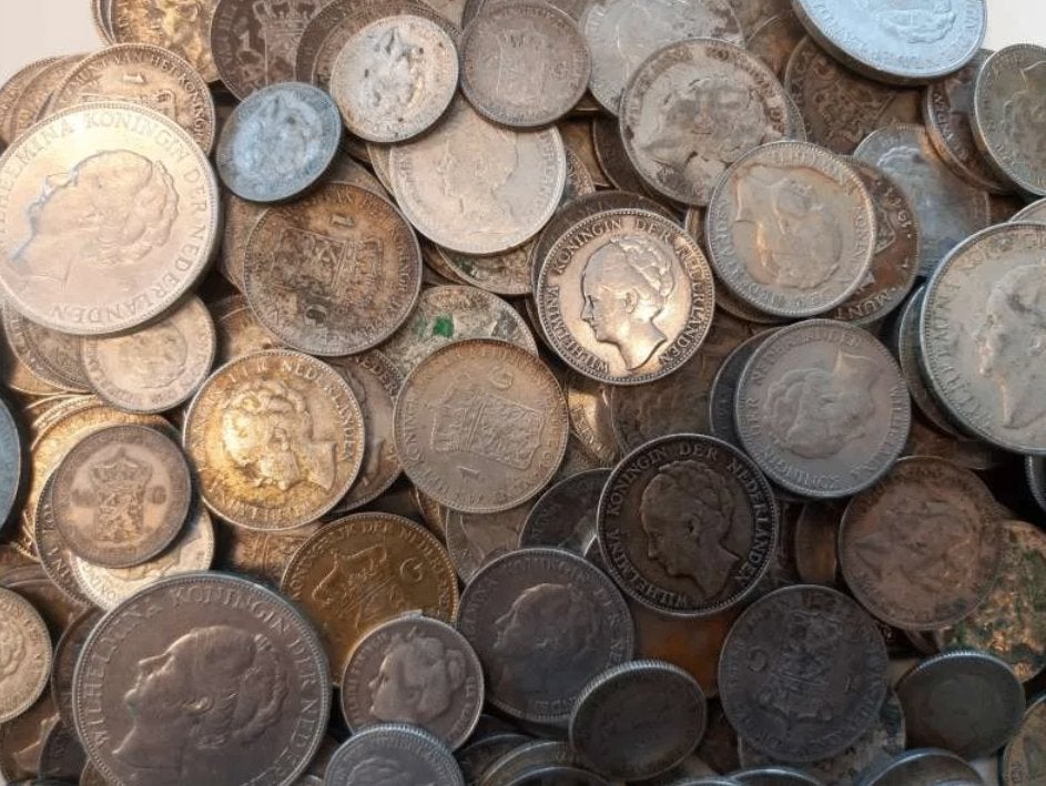 Nederland halve kilo zilveren Wilhelmina Guldenmunten, Ophalen of Verzenden, Zilver