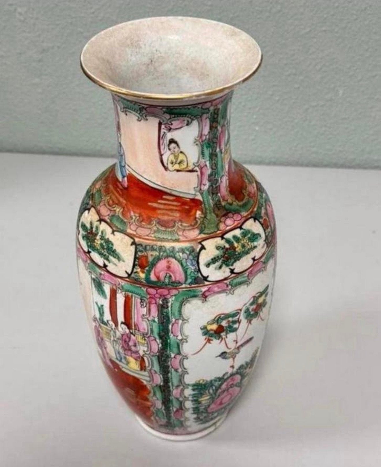Antiek Famille Rose chinese Vaas Chinees medaillon Porselein, Antiek en Kunst, Ophalen of Verzenden