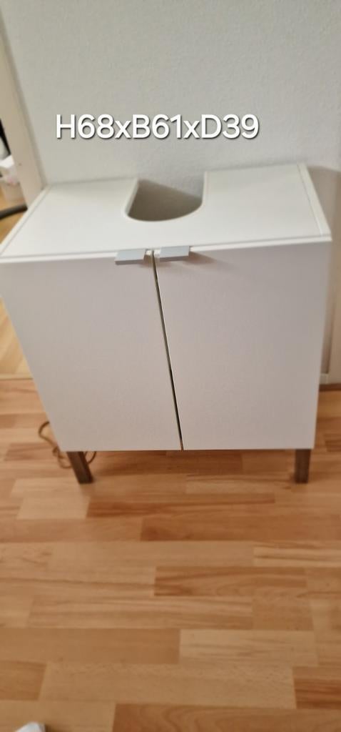 Witte wastafelkast met 2 deuren - H68xB61xD39, Huis en Inrichting, Badkamer | Badkamermeubels, Ophalen, Gebruikt, 50 tot 100 cm