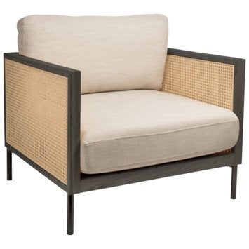 Stijlvolle rotan fauteuil met comfortabele kussens, Huis en Inrichting, Fauteuils, Ophalen, Gebruikt, 75 tot 100 cm, Webbing