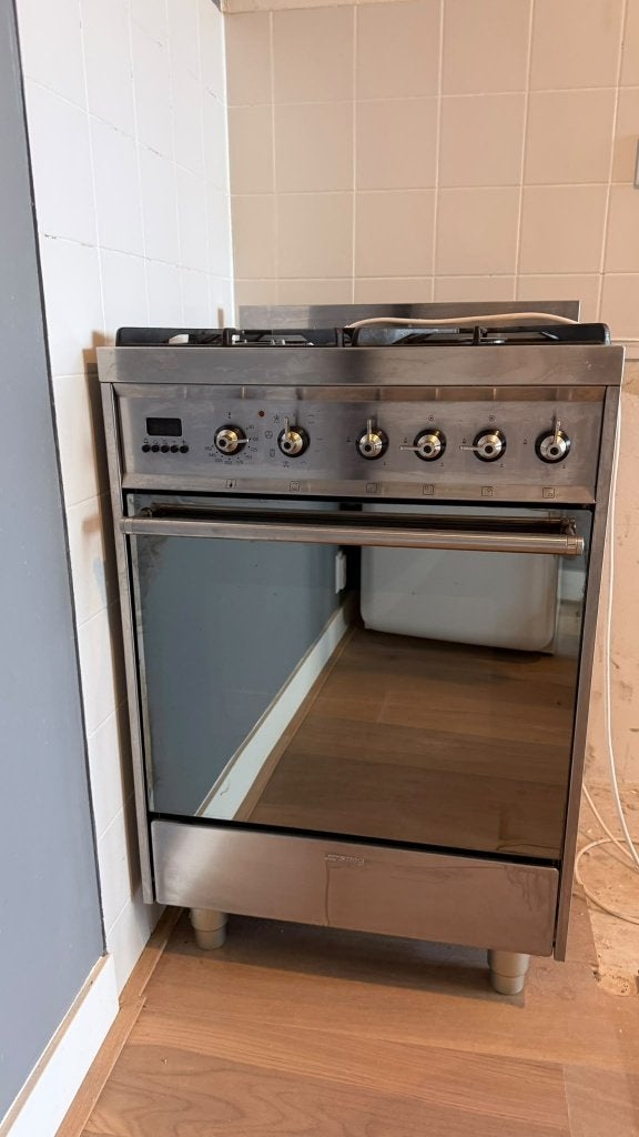 SMEG RVS gasfornuis met elektrische oven – 4 pits, Ophalen, Gebruikt, 60 cm of meer, 4 kookzones