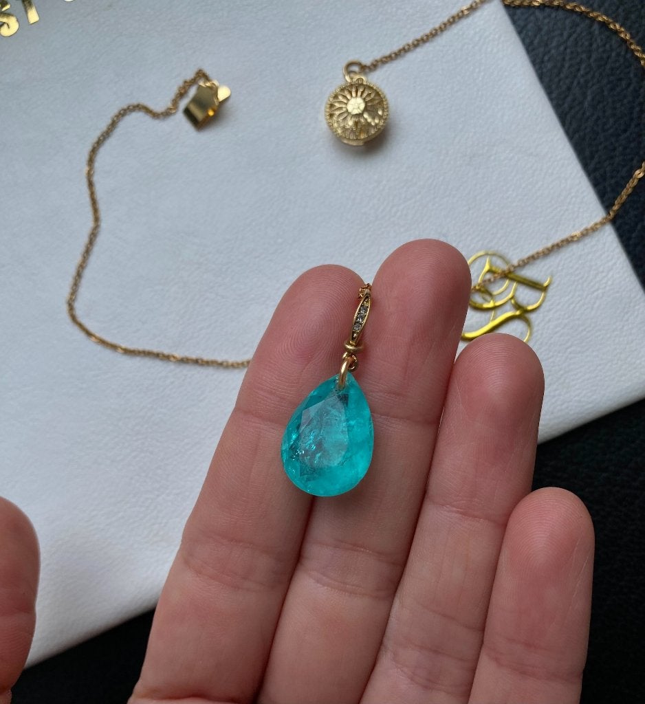 ketting hanger Paraiba verguld 18k, Blauw, Nieuw, Ophalen of Verzenden, Steen of Mineraal