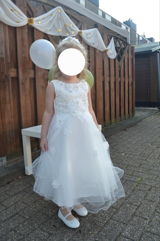 Bruidsmeisjes jurk wit, Kinderen en Baby's, Kinderkleding | Maat 122, Ophalen, Zo goed als nieuw, Meisje, Jurk of Rok