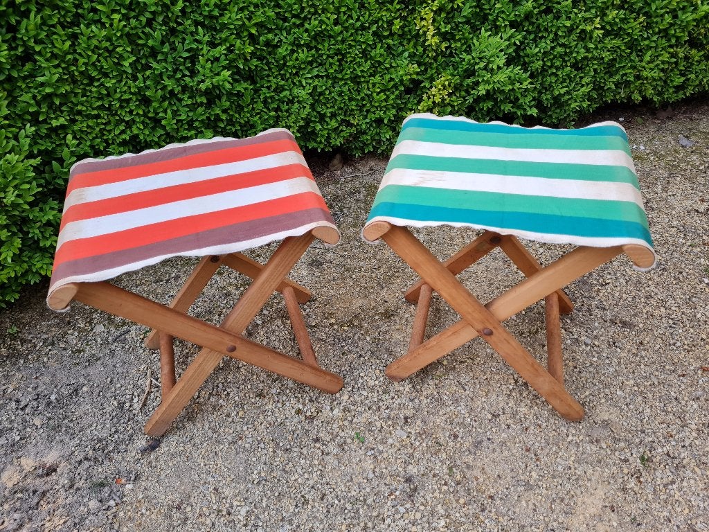 2 Vintage plooistoelen met gestreepte stof, Ophalen of Verzenden, Huis en Inrichting