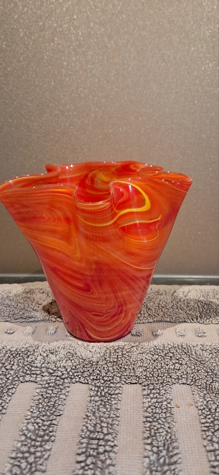 Decoratieve glazen schaal, oranje/geel gemarmerd, Ophalen of Verzenden