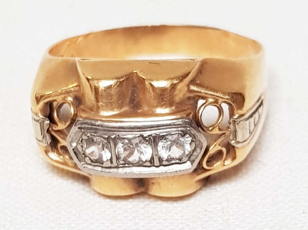 Ring Art Deco 18kt zirkoon., Sieraden, Tassen en Uiterlijk, Antieke sieraden, Ophalen of Verzenden, Goud, Ring