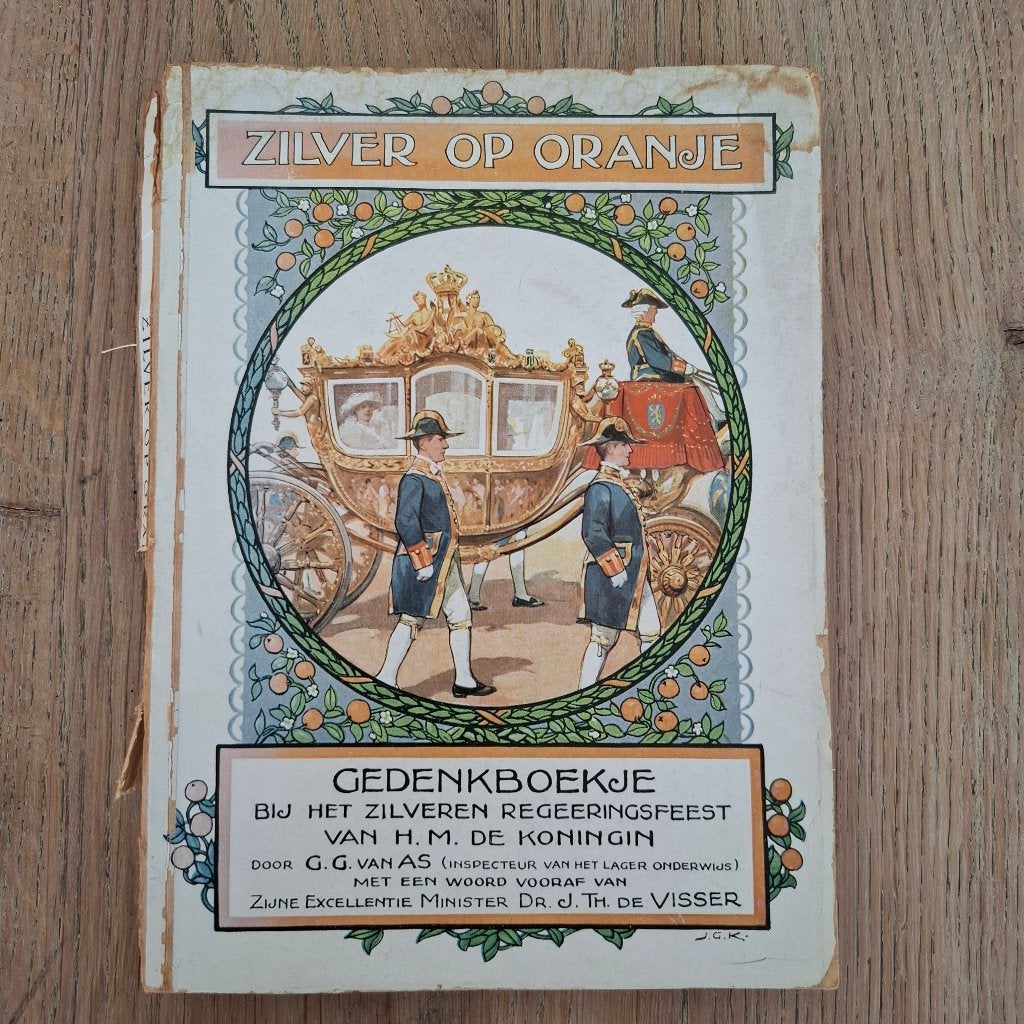 Zilver op oranje gedenkboekje g.g..Van as, Antiek en Kunst, Ophalen of Verzenden